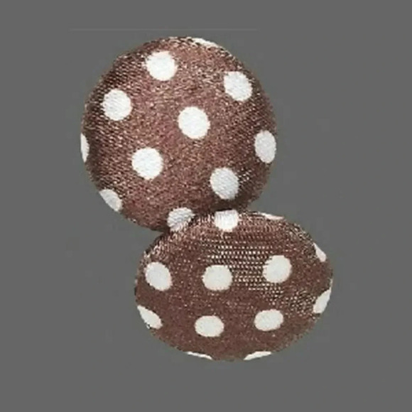 Brown White Polka Dots 21mm Round Retro Mod Satin Button Earrings - Picture 1 of 1